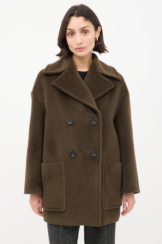 Max Mara Studio Brown Wool Double Breasted Mid Length Coat