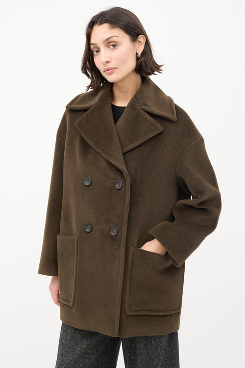 Max Mara Studio Brown Wool Double Breasted Mid Length Coat