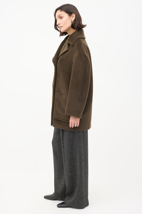 Max Mara Studio Brown Wool Double Breasted Mid Length Coat