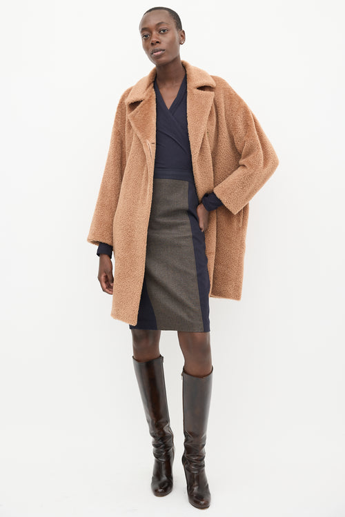 Max Mara Studio Brown Wool Mid Length Teddy Coat