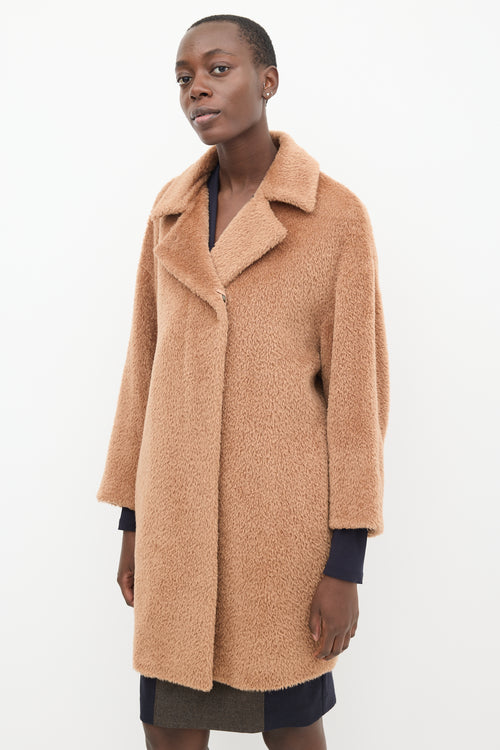 Max Mara Studio Brown Wool Mid Length Teddy Coat