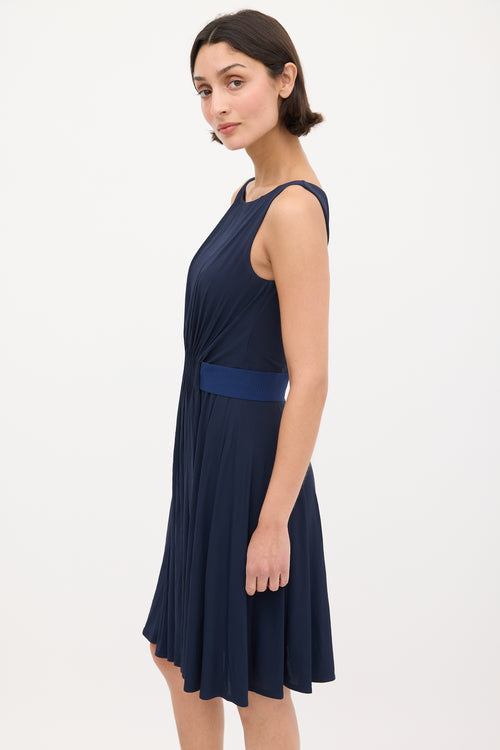 Max Mara Studio Navy Gathered Waist Midi Dress