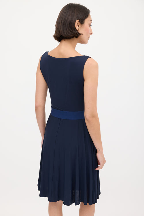 Max Mara Studio Navy Gathered Waist Midi Dress