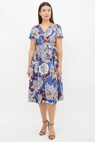 Max Mara Weekend Blue & Multicolour Floral Faux Wrap Dress