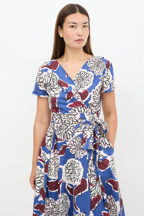 Max Mara Weekend Blue & Multicolour Floral Faux Wrap Dress