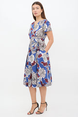 Max Mara Weekend Blue & Multicolour Floral Faux Wrap Dress