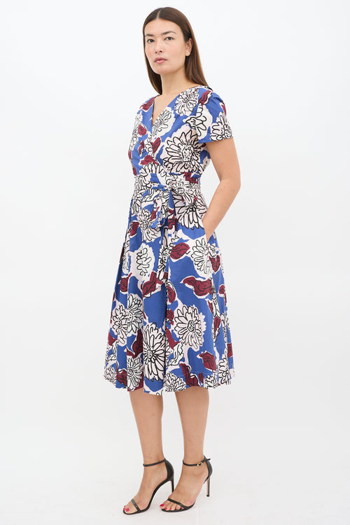 Max Mara Weekend Blue & Multicolour Floral Faux Wrap Dress