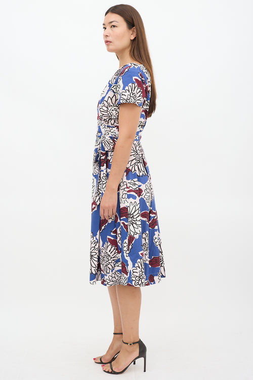 Max Mara Weekend Blue & Multicolour Floral Faux Wrap Dress