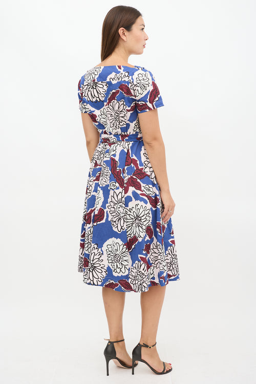 Max Mara Weekend Blue & Multicolour Floral Faux Wrap Dress