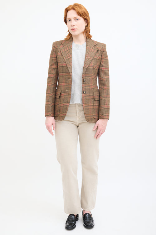 Max Mara Weekend Brown & Red Wool Plaid Blazer