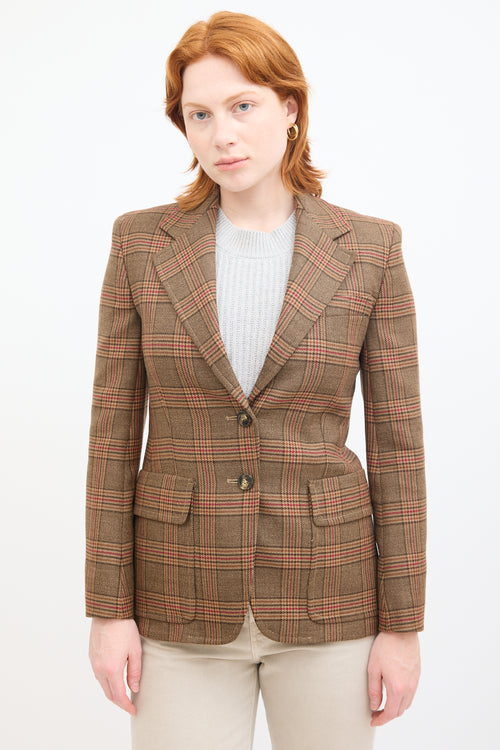 Max Mara Weekend Brown & Red Wool Plaid Blazer