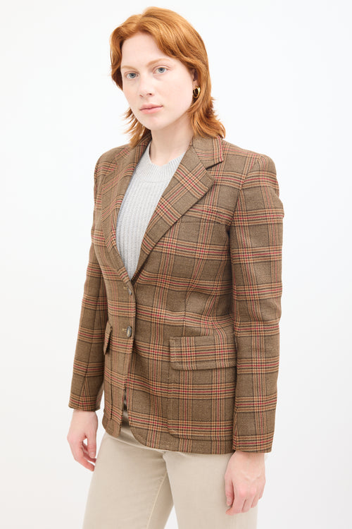 Max Mara Weekend Brown & Red Wool Plaid Blazer