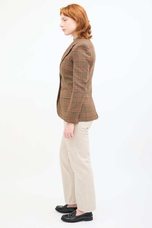 Max Mara Weekend Brown & Red Wool Plaid Blazer