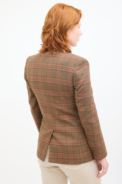 Max Mara Weekend Brown & Red Wool Plaid Blazer