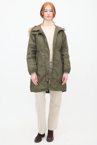 Max Mara Weekend Green Fur Trim Padded Anorak Coat