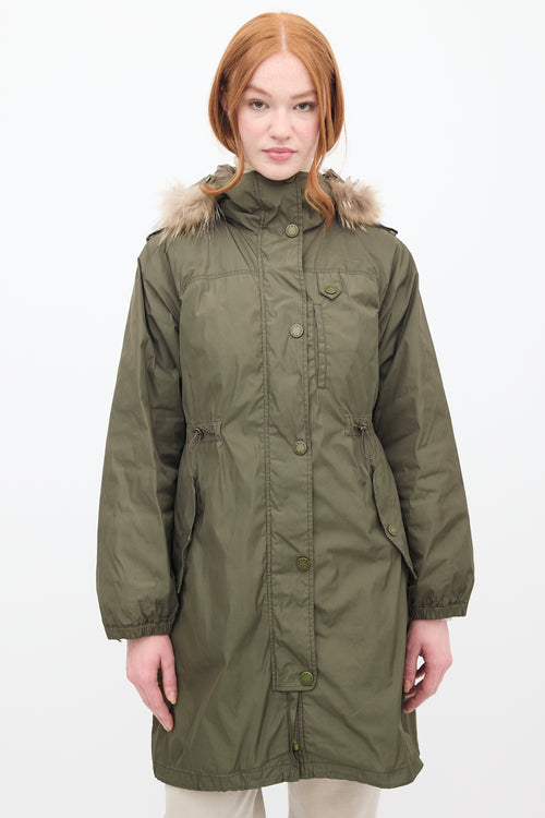 Max Mara Weekend Green Fur Trim Padded Anorak Coat