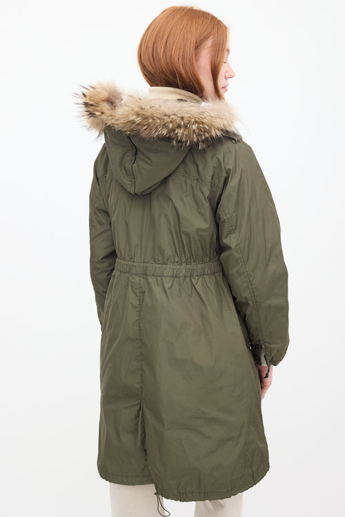 Max Mara Weekend Green Fur Trim Padded Anorak Coat