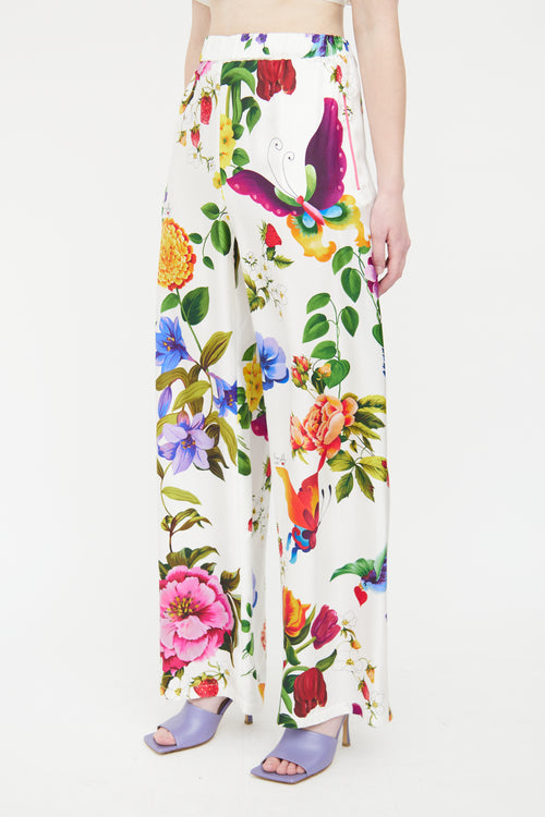 Max Mara White & Multicolour Silk Floral Trouser