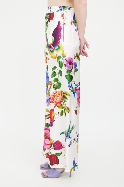 Max Mara White & Multicolour Silk Floral Trouser