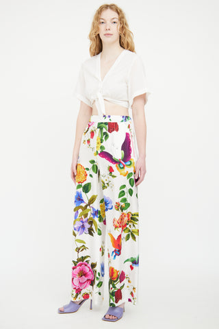 Max Mara White & Multicolour Silk Floral Trouser