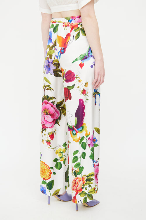 Max Mara White & Multicolour Silk Floral Trouser