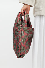 Max Mara Weekend Red & Green Leaf Brocade Tote Bag