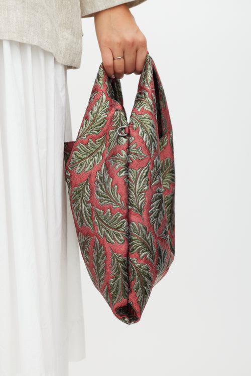 Max Mara Weekend Red & Green Leaf Brocade Tote Bag