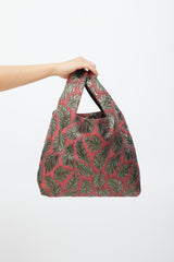 Max Mara Weekend Red & Green Leaf Brocade Tote Bag