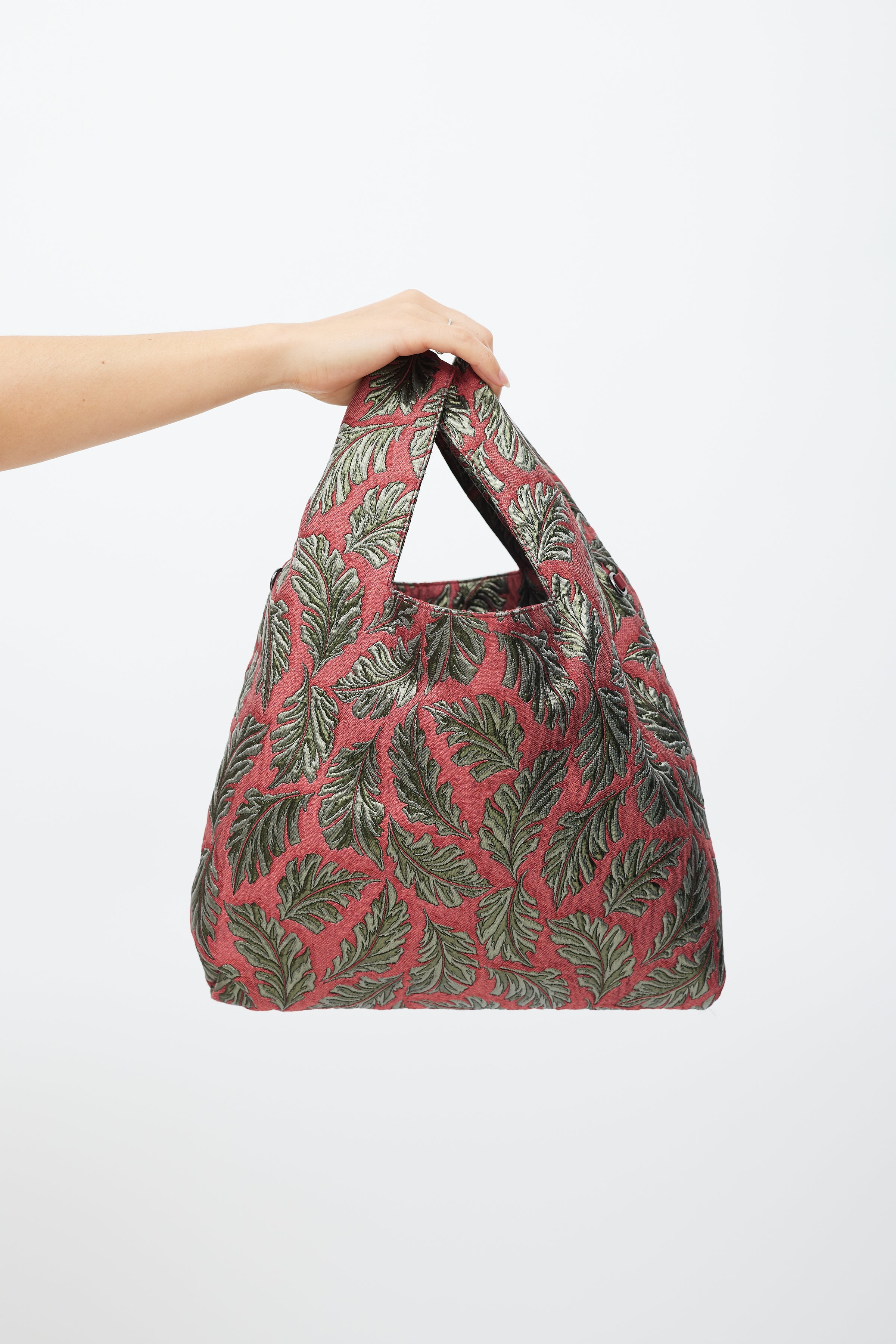 Max Mara // Weekend Red & Green Leaf Brocade Tote Bag – VSP Consignment