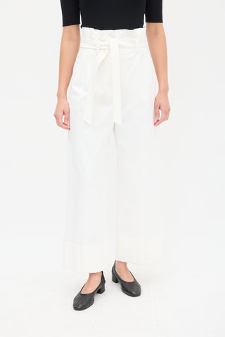 Max Mara White Belted Paperbag Wide Leg Trouser