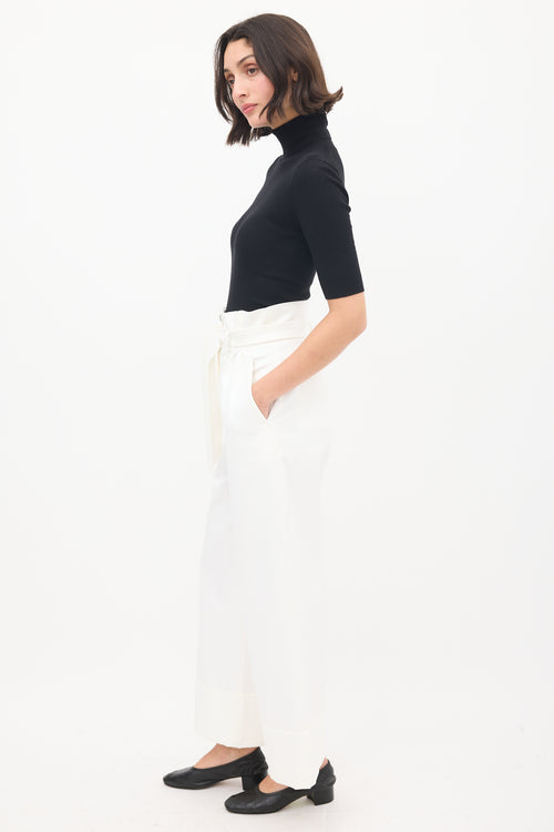 Max Mara White Belted Paperbag Wide Leg Trouser