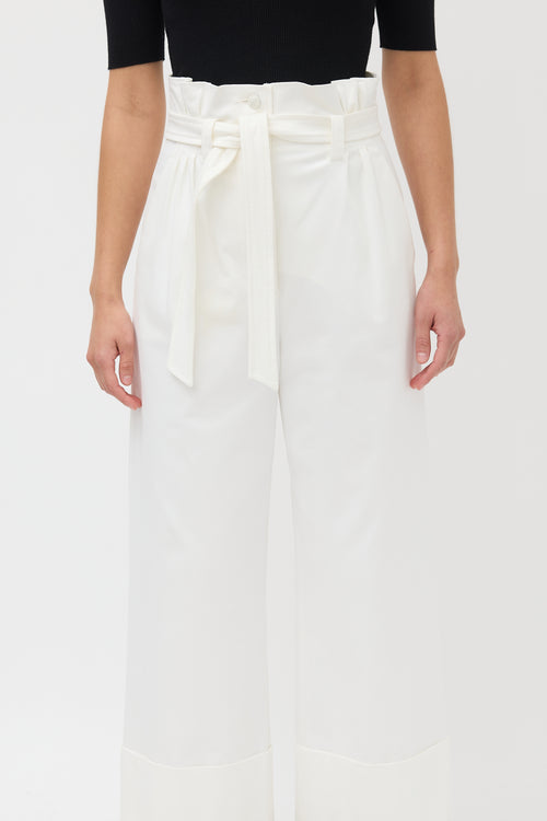 Max Mara White Belted Paperbag Wide Leg Trouser