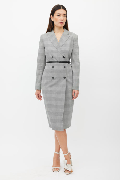 Max Mara White & Black Houndstooth Belted Coat Dress