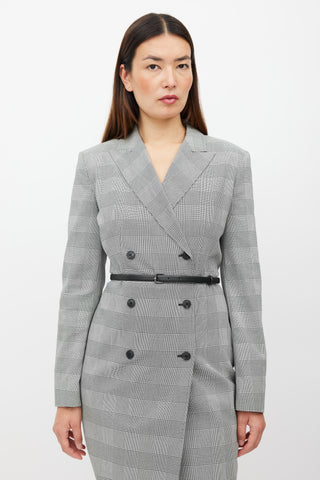 Max Mara White & Black Houndstooth Belted Coat Dress
