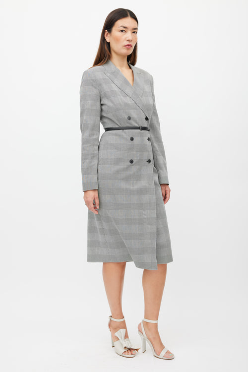 Max Mara White & Black Houndstooth Belted Coat Dress
