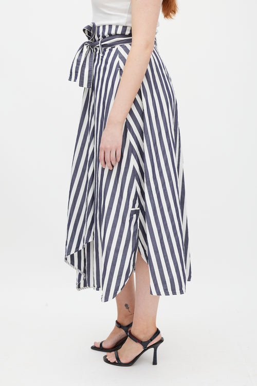 Max Mara White & Blue Striped Wrap Skirt