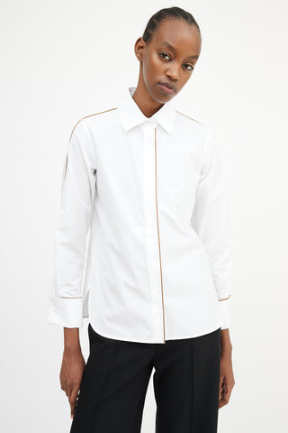 Max Mara White & Brown Trim Shirt
