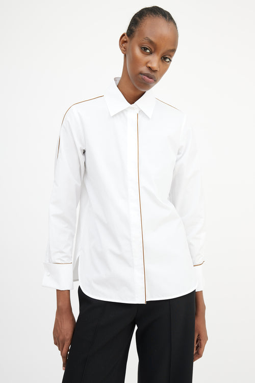 Max Mara White & Brown Trim Shirt