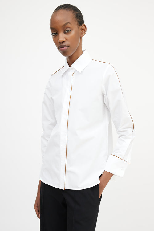 Max Mara White & Brown Trim Shirt