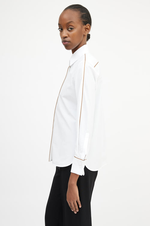 Max Mara White & Brown Trim Shirt