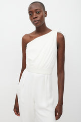 Max Mara White One Shoulder Belted Jumpsuit