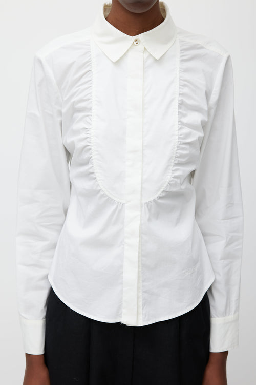 Max Mara White Pleated Bib Shirt