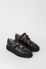 Max Mara Black Leather Strappy 30MM Rockballet Flat