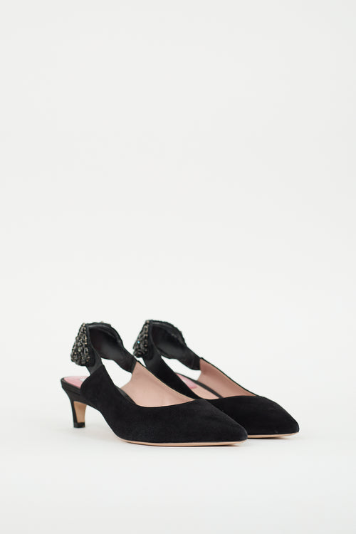 Max Mara Black Suede Embellished Slingback Pump