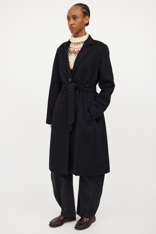 Black Cashmere Belted Coat