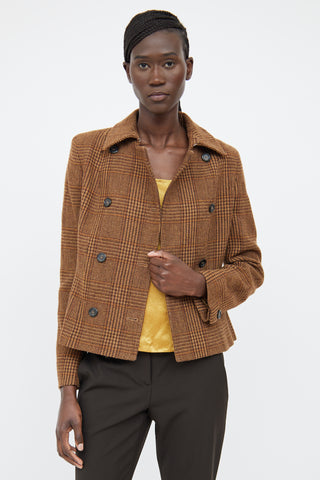 Max Mara Brown Wool Plaid Button Jacket