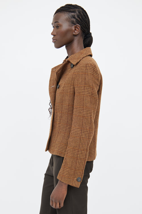 Max Mara Brown Wool Plaid Button Jacket