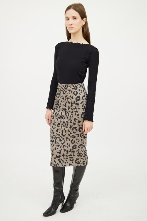 Max Mara Grey & Black Print Wool Skirt