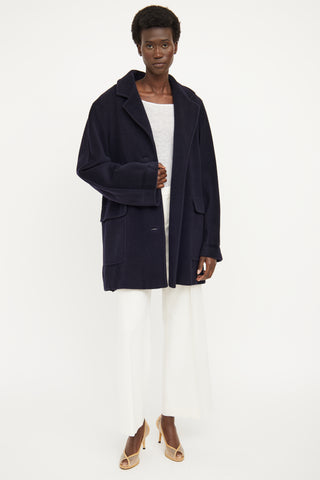 Max Mara Navy Front Pocket Wool  Cashmere Coat