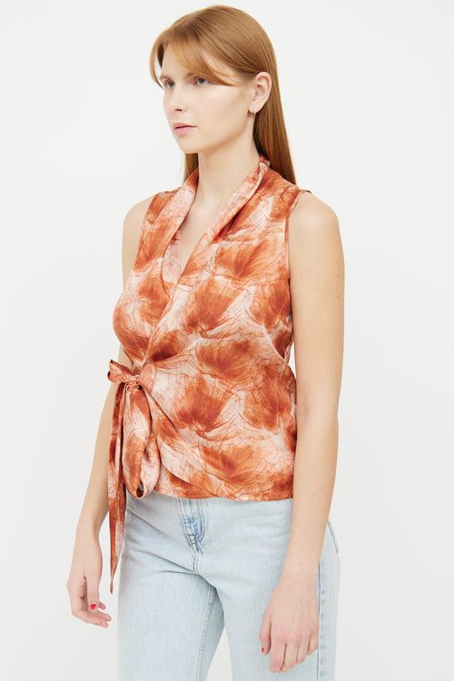 Max Mara Orange Multi Colour Silk Wrap Sleeveless Top